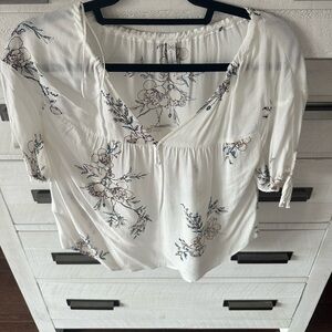 Gentle Fawn White Floral Peasant Blouse with Pink & Blue Accents
